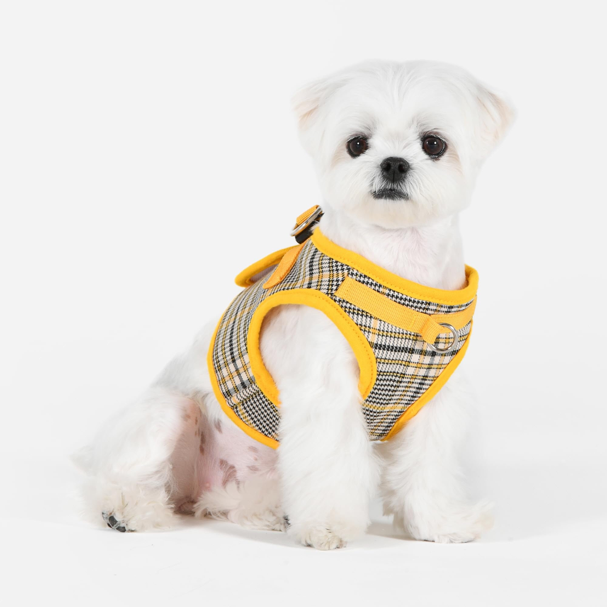 Puppia Lucas - Arnés de chaleco B (escalón), arnés de primavera y verano con patrón a cuadros para perros pequeños y medianos, amarillo, pequeño