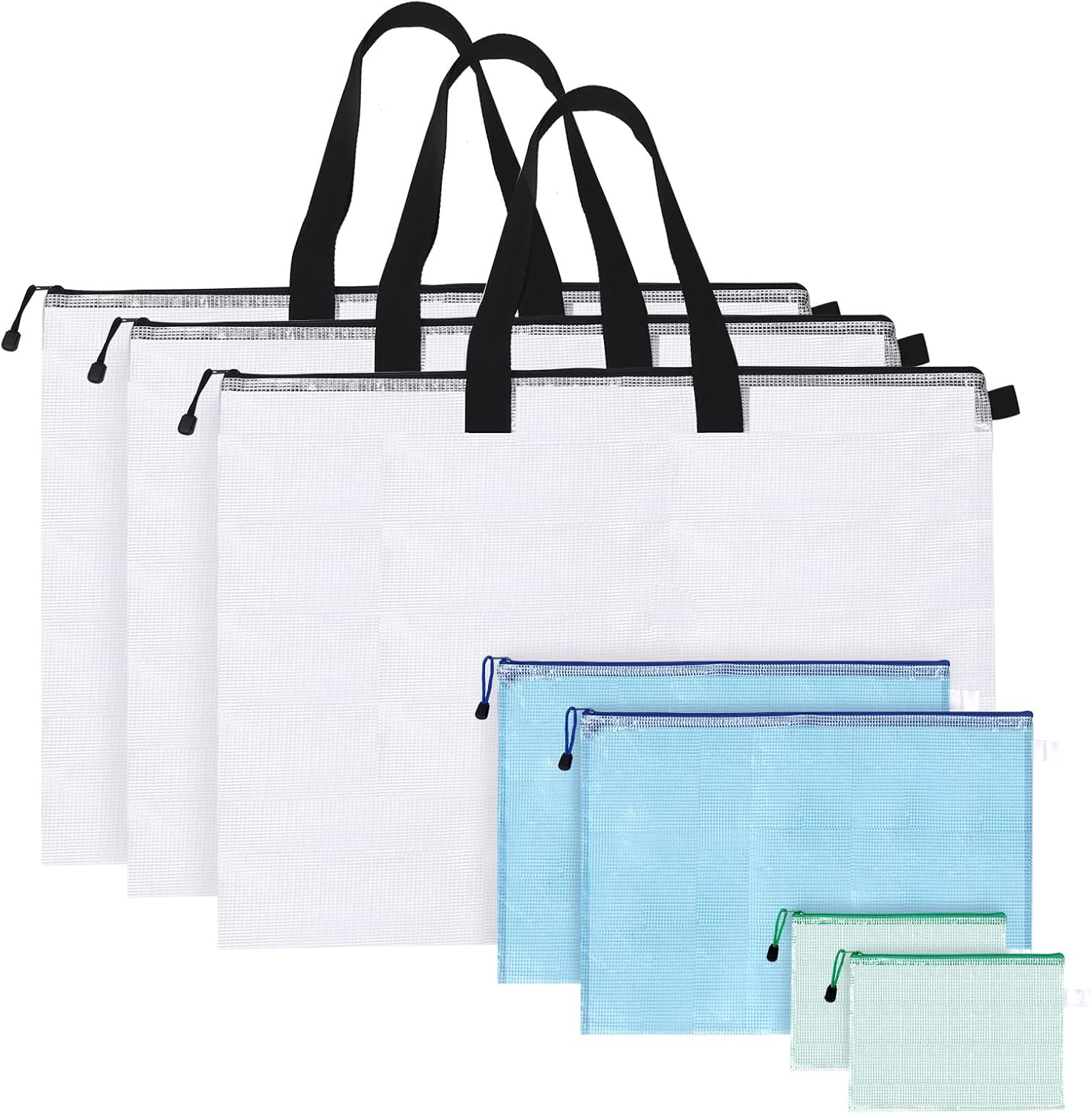 7Pcs 19” x 25” Art Portfolio Storage Bag with Handle and Zipper, 3 Sizes Waterproof Poster Storage Bag Mesh Folder Organizers Transparent Pencil Bag for Bulletin Board Painting
