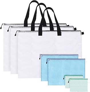 7Pcs 19” x 25” Art Portfolio Storage Bag with Handle and Zipper, 3 Sizes Waterproof Poster Storage Bag Mesh Folder Organizers Transparent Pencil Bag for Bulletin Board Painting