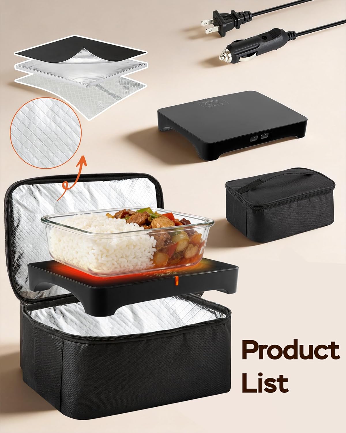 Portable Oven, 100W Electric Lunch Box Food Heater - 12V/24V/110V 3-in-1 Food Warmer for Car, Truck, Travel, Office & Home, Come with Spoon and Fork (Black1)