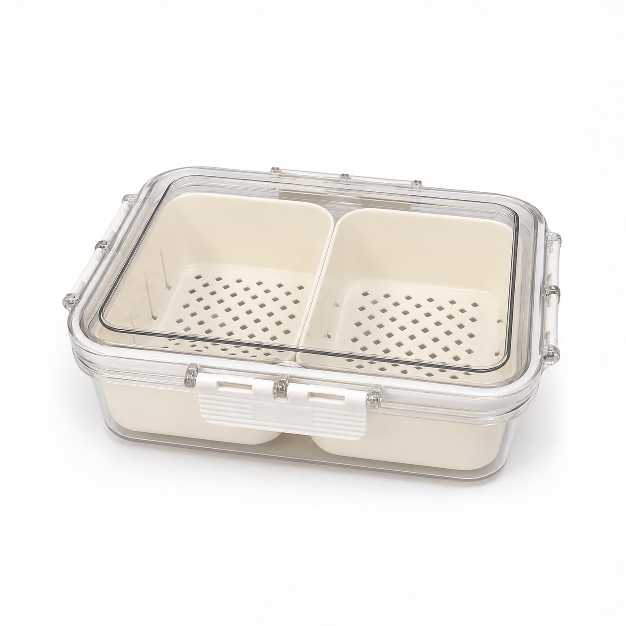 HomeEssentials 2-in-1 Container for Fridge, Airtight Food Storage Organizer with Removable Colander Basket, Locking Lid, BPA-Free Fresh Keeper for Berries, Herbs, Fruits & Vegetables-image-2