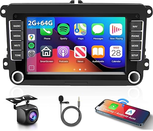 2+64G Android Car Stereo con Carplay inalámbrico/Android Auto para VW Jetta Seat Passat Tiguan CC Golf Skoda 7 pulgadas pantalla táctil Headunit GPS