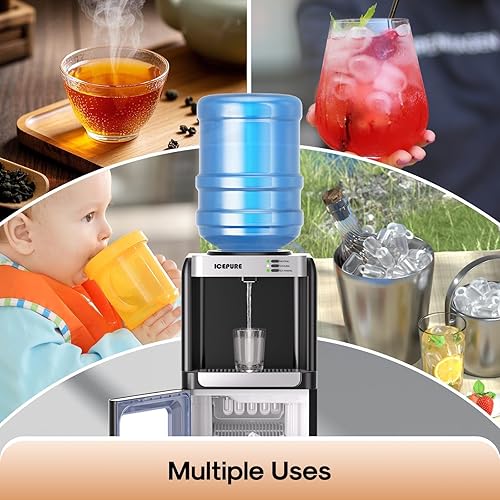 Miniatura 9 de ICEPURE Dispensador de agua 3 en 1 con máquina de hielo, dispensador de enfriador de agua para botella de 5 galones, máquina de hielo integrada con