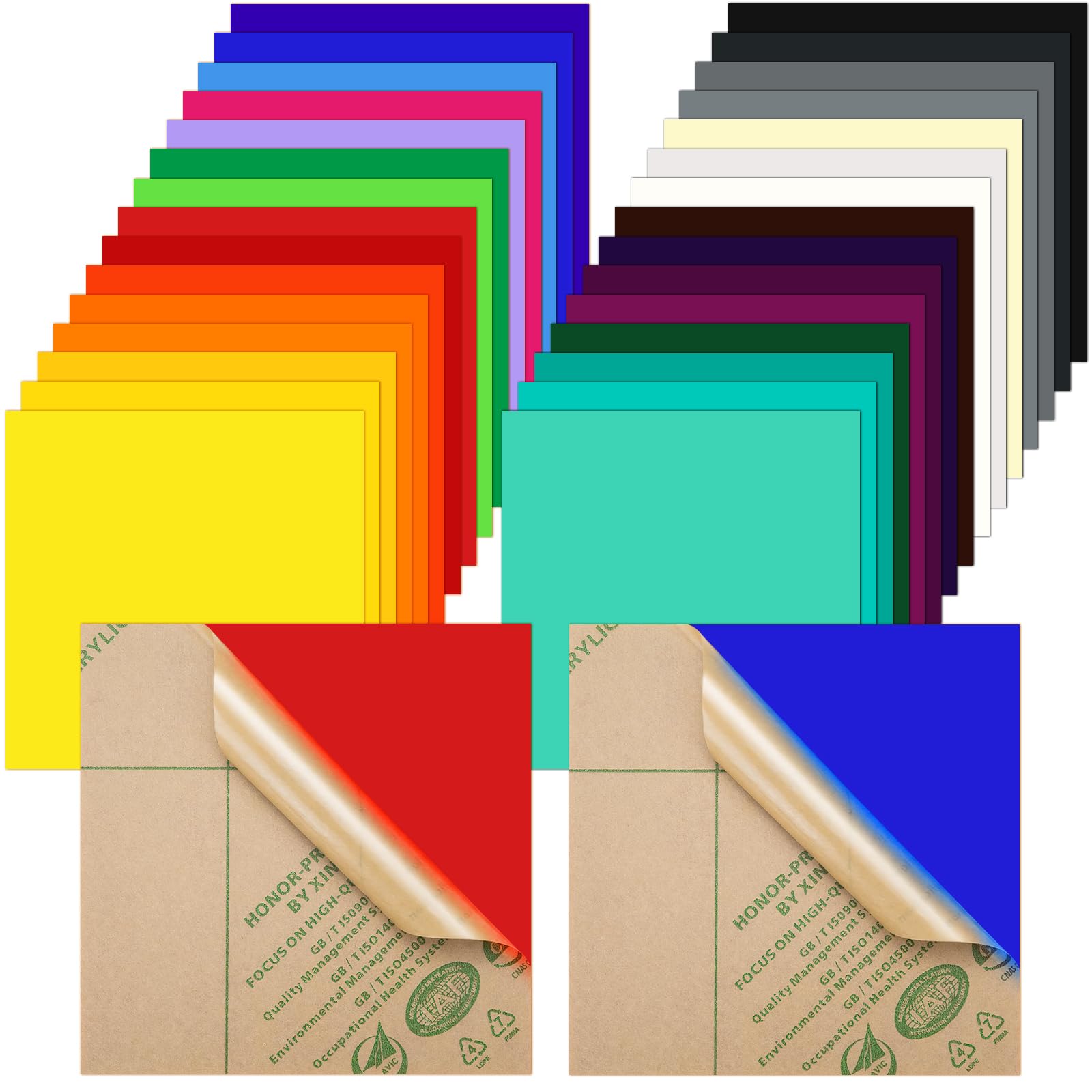 Farbige Acrylplatten, 0,3 cm dick, zum Laserschneiden, 3 mm gegossene undurchsichtige Acrylplatten mit Schutzpapier für Bastelarbeiten, Schilder, Heimdekoration (15,2 x 15,2 cm), 30 Stück