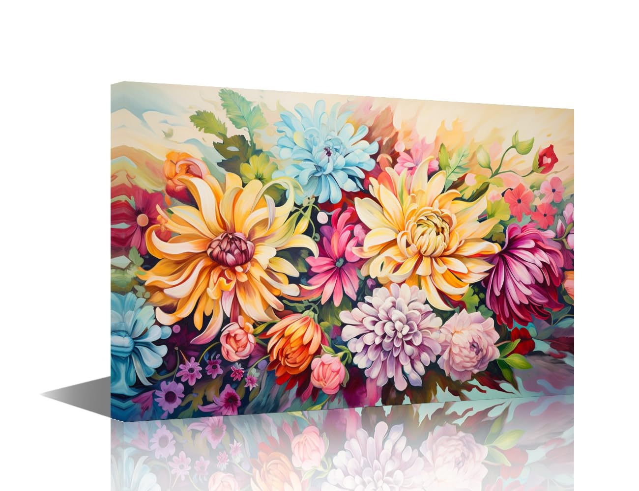 TISHIRON Blooming Flower Painting Posters House Deocration for Living Room Nature Canvas Prints Wall Decor Botanical Wall Art for Office Bedroom Modern Artwork Framed Ready to Hang - 18x12in