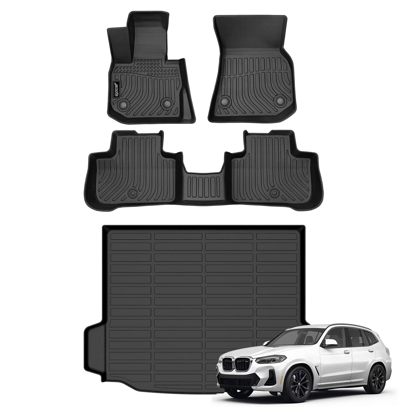 Jenofa-Car Floor Mats & Cargo Liner for 2018-2024 BMW X3 G01 (Not for 2021 BMW X3 30e) All Weather Floor Mats Set Custom for BMW X3 G01 Full Set Floor Liners Black Accessories
