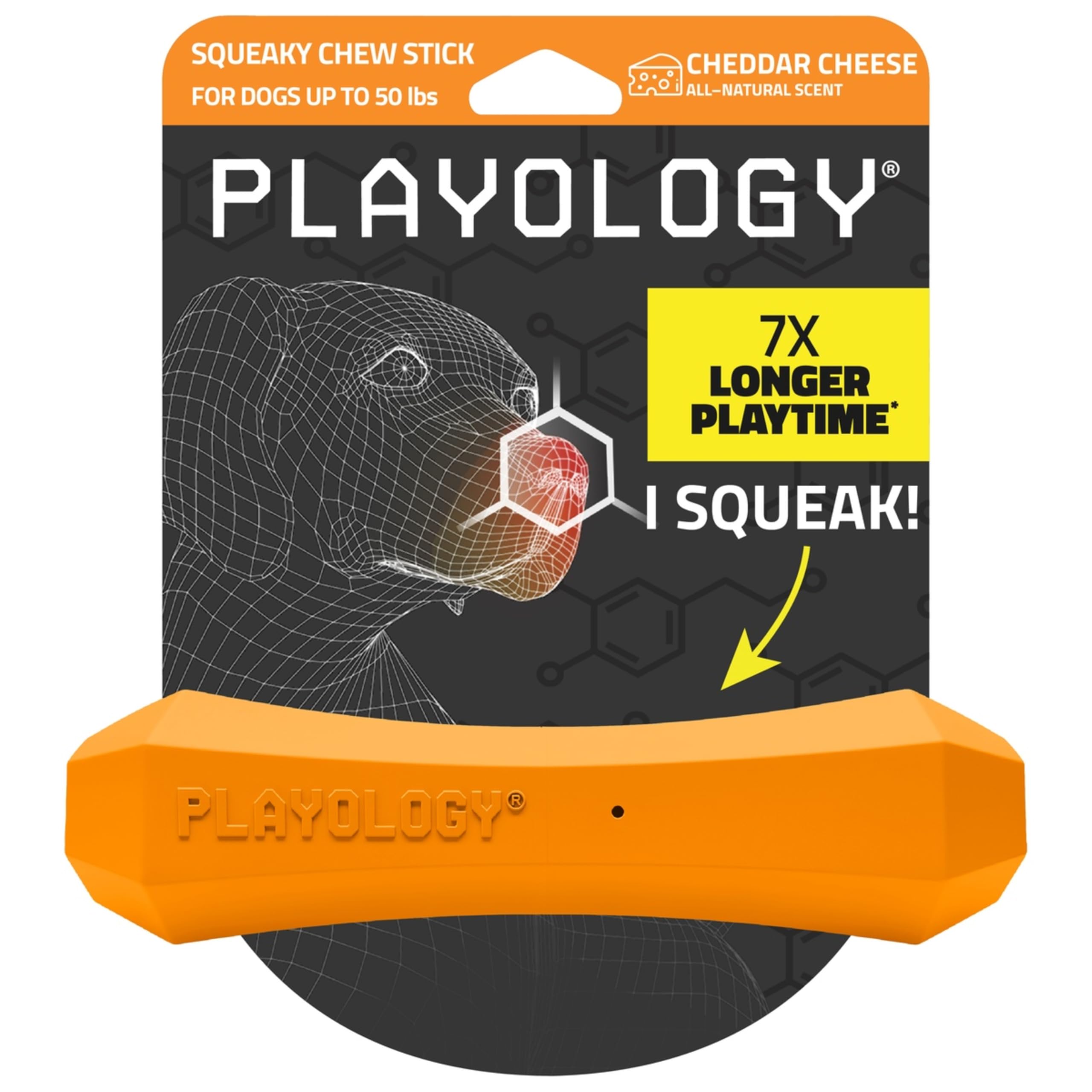 Playology Quietschender Kaustab, duftendes Hundespielzeug, mittelgroß, Cheddarduft