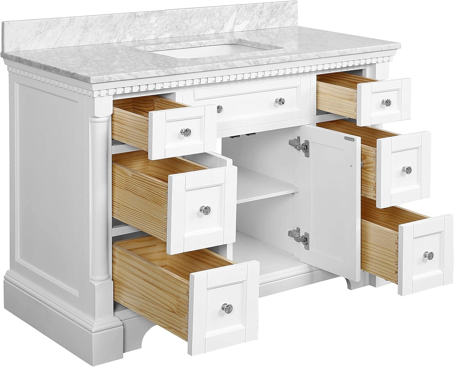 Sydney 48-inch Bathroom Vanity (Carrara/White): Includes White Cabinet with Authentic Italian Carrara Marble Countertop and White Ceramic Sink