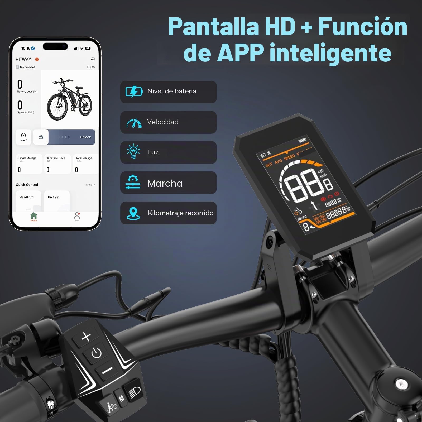 HITWAY Bicicleta electrica,Bicicleta de montaña eléctrica,Bicicleta electrica de 29 Pulgadas,Batería extraíble de 48V 15,6Ah,transmisión - 7 velocidades,Rango de Crucero 80-150km, App, NFC