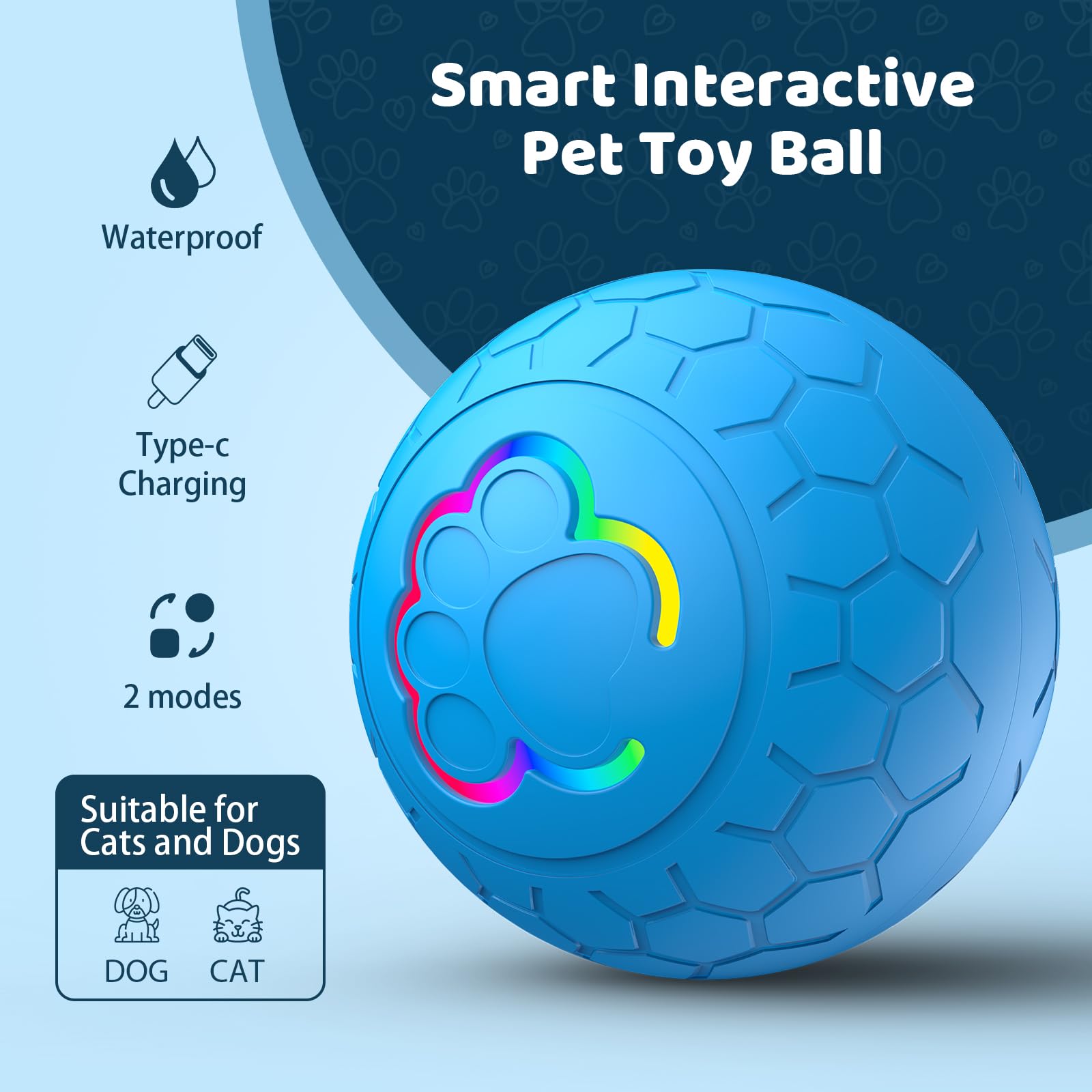 Irishom Palla Giocattolo per Animali Domestici - Giochi Interattivi per Cani Jolly Ball Palla da Pastore per Cani - Design a Doppia modalità Resistente e Sicura Porta di Ricarica Impermeabile IP54