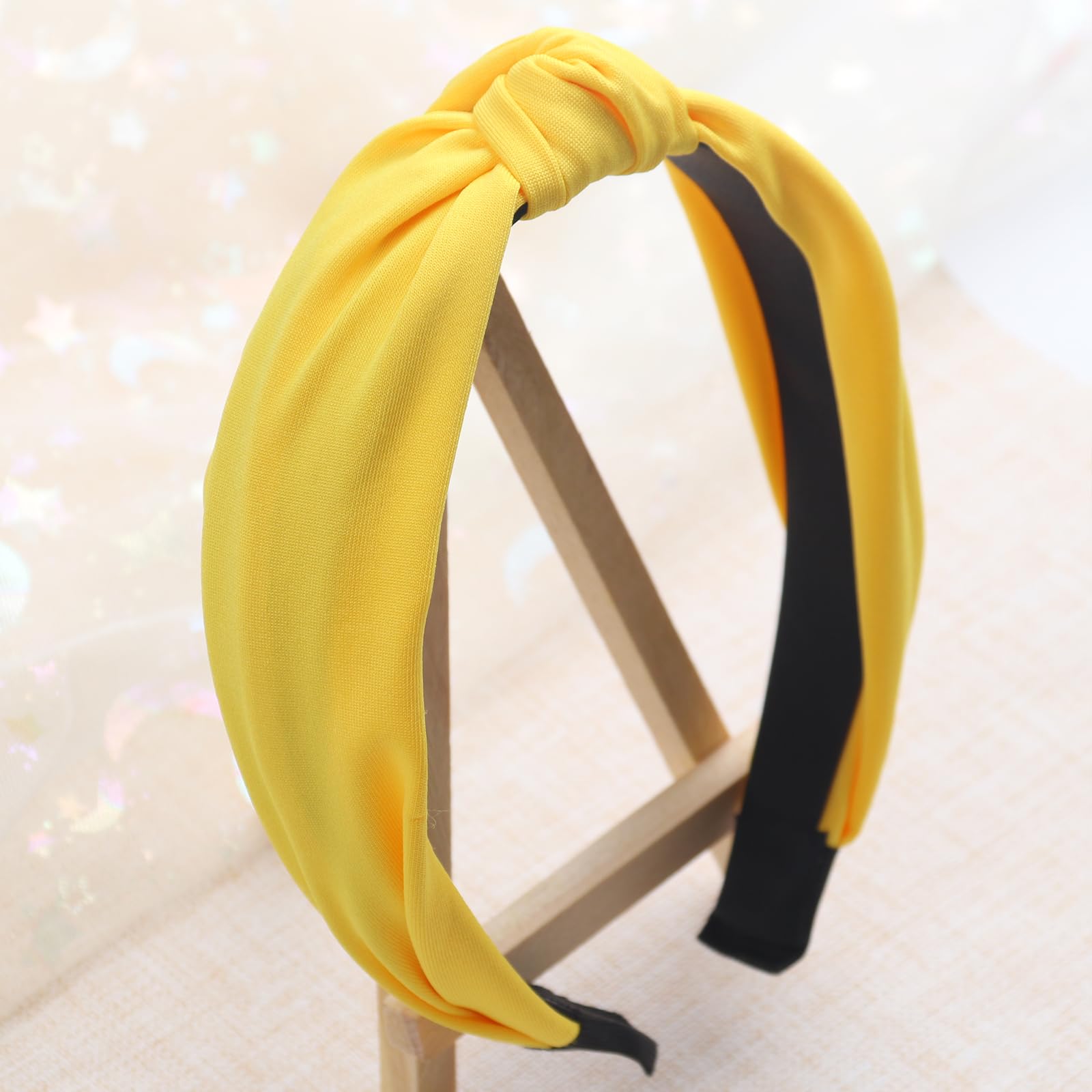 Bandeau noué large et tendance - Accessoires de cheveux tendance de couleur unie pour femmes et filles - Cadeaux quotidiens d'anniversaire, de mariage - Fournitures de fête (jaune)