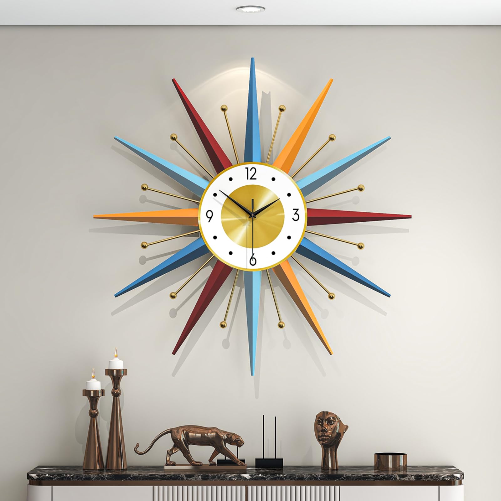 Grande horloge murale Starburst en métal 61 cm au design moderne
