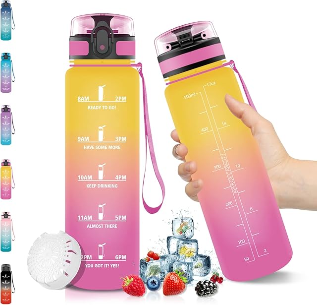 Butelka na wodę, 500ml sportowa butelka wody - szczelna, bez BPA Butelka na wodę, przenośna butelka sportowa z filtrem - do biegania, siłowni, jogi, na zewnątrz i na kemping