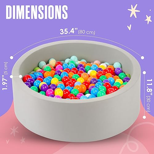 Miniatura 2 de Houseables Piscina de bolas de espuma, ballpit interior, equipo de juego suave, 35.4 x 11.8 pulgadas, gris, redondo, cubierta extraíble, corralito