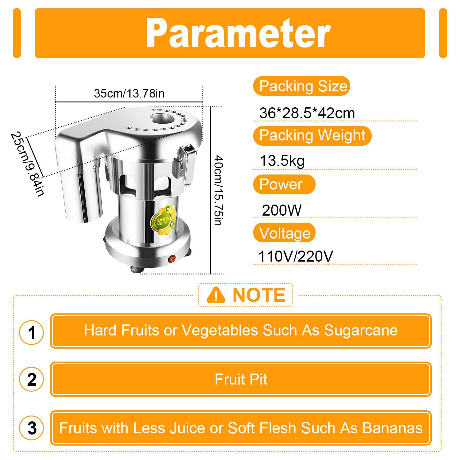 Extracteur de jus électrique pour Fruits et légumes, centrifugeuse en Acier Inoxydable, Faible Niveau sonore, idéal pour Les Salons de thé et Les épiceries. 220V