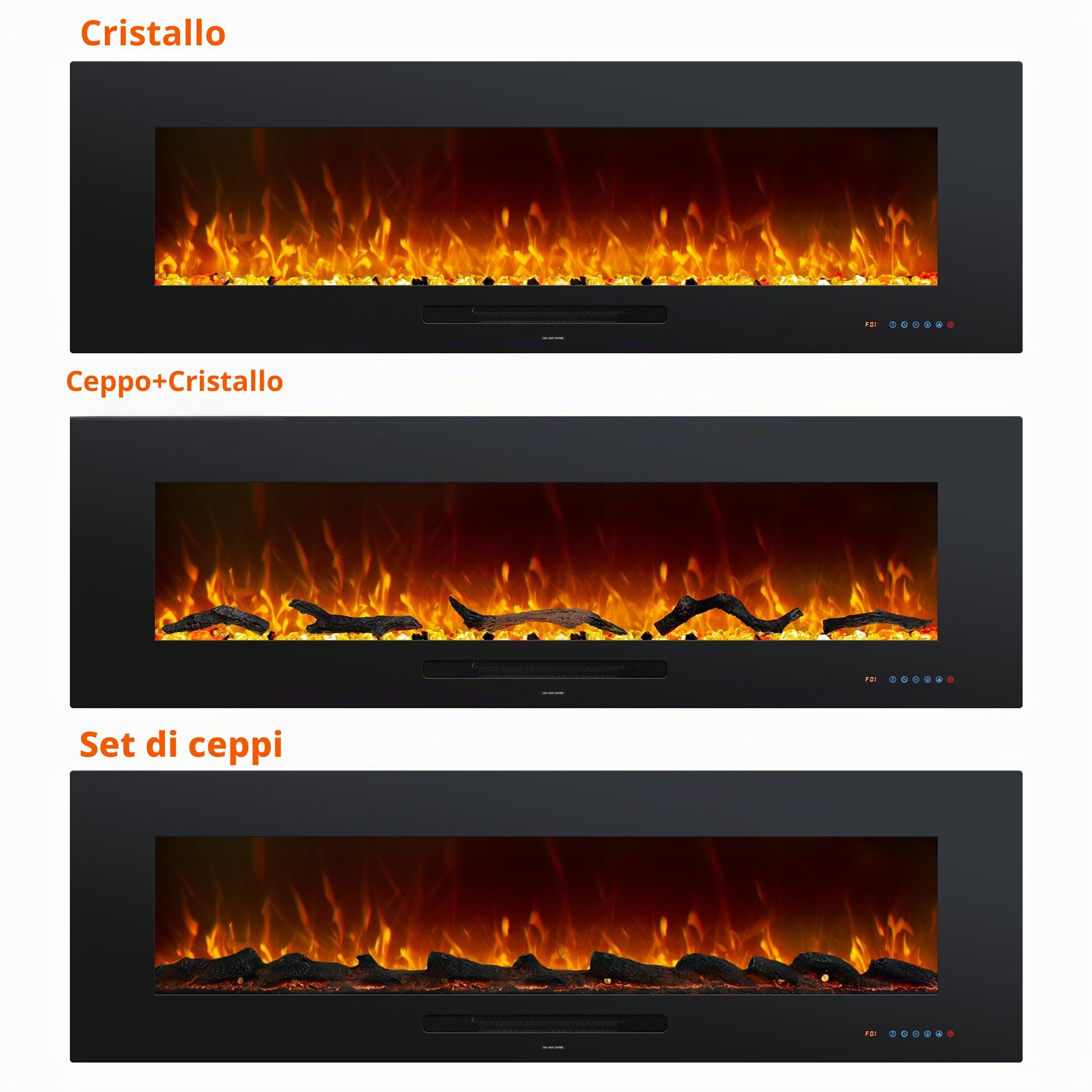 OxharkFlame - Inserto per camino elettrico da incasso, 127 cm, colore: Nero | Camino Elettrico Multicolore Fiamma, 750/1500W Termostato, Timer, Telecomando Touch Screen, Protezione Surriscaldamento