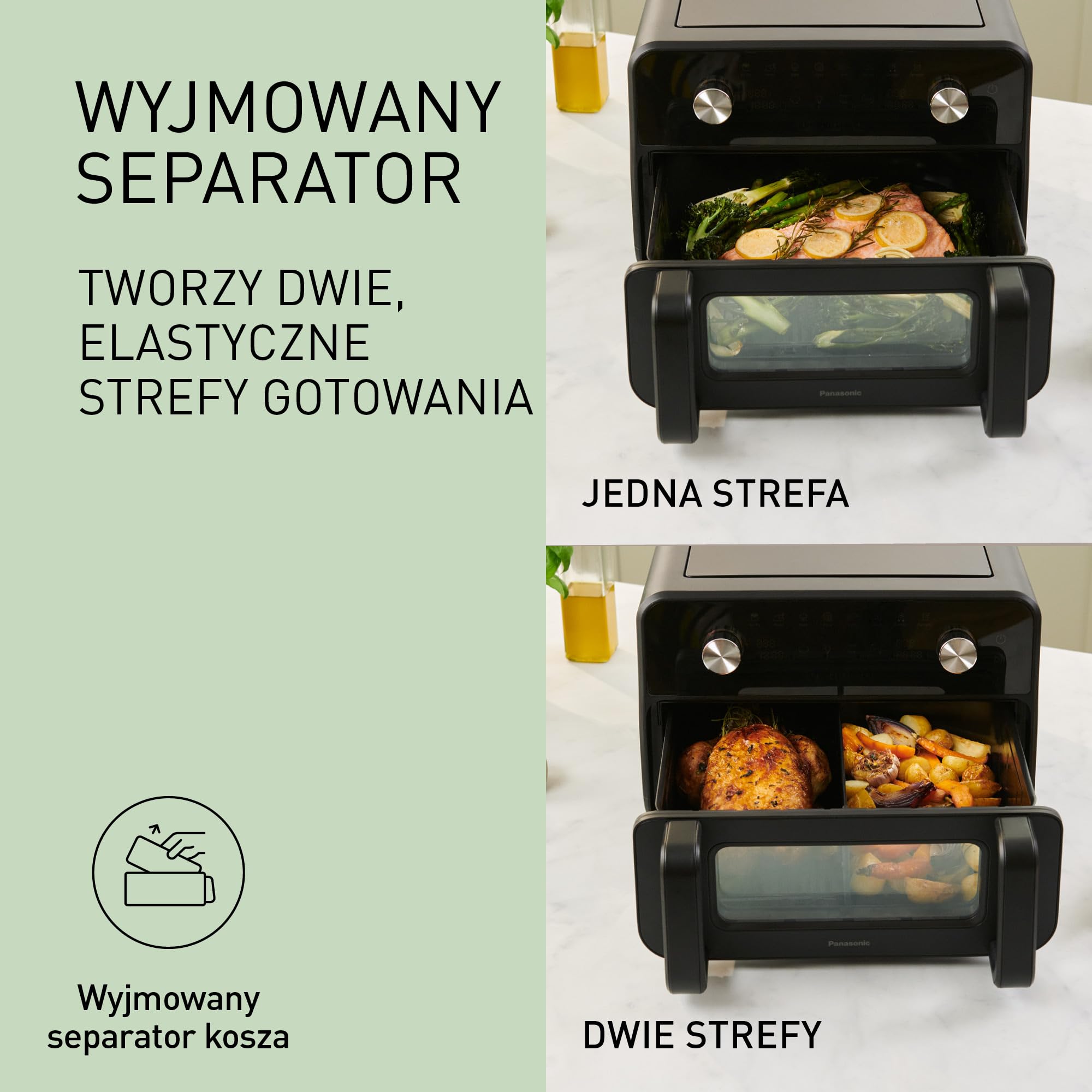 Panasonic NF-BC1000KXE Frytkownica beztłuszczowa Air Fryer Flex z okienkiem, 30°-230°C, 9,6 L, podwójny kosz, delikatna para, 8 programów, łatwe czyszczenie, czarna