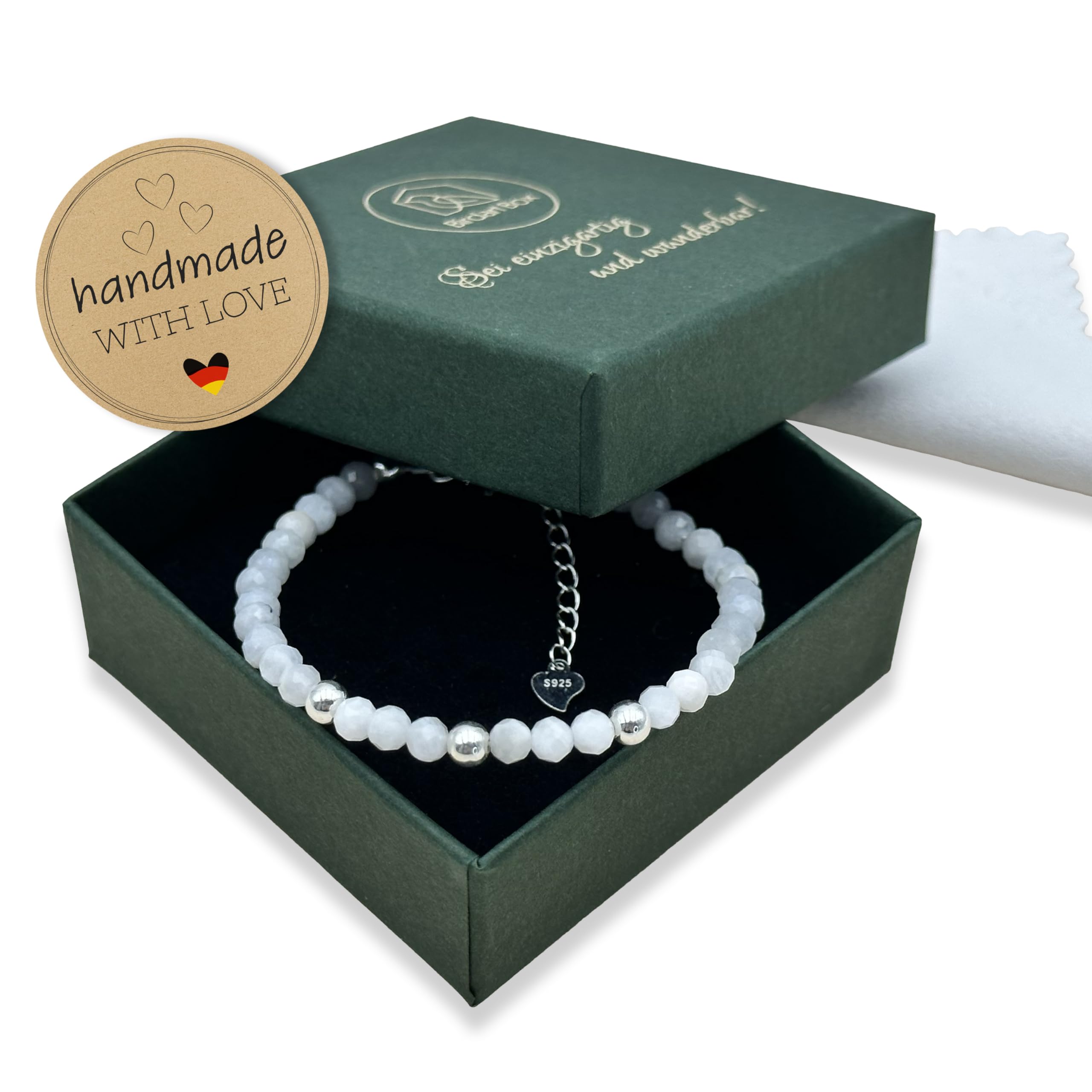 Facettiertes Mondstein Armband – Premium Edelstein Armband mit 925 Silber Perlen, Natürliches Schmuckstück für besondere Momente
