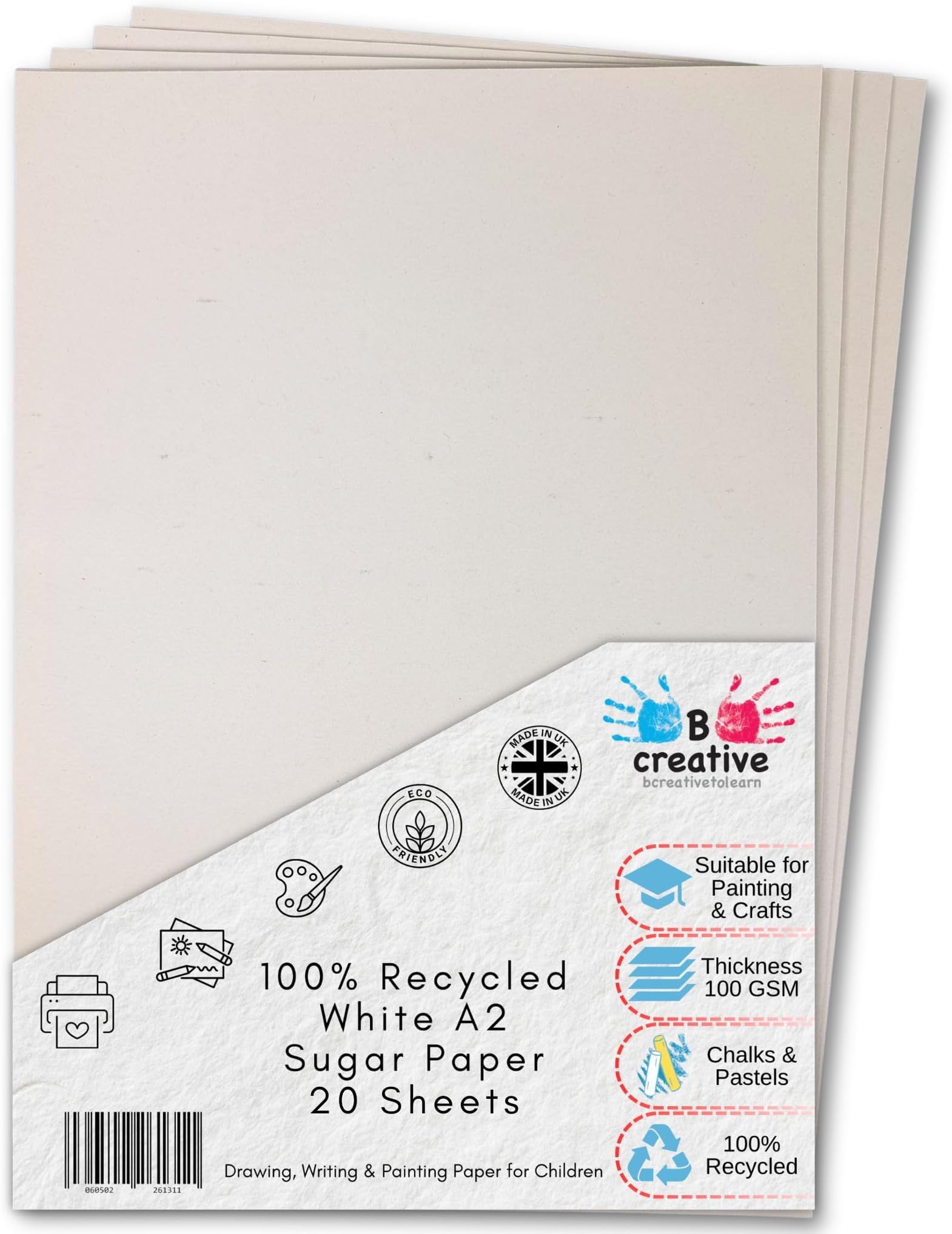 Be Creative A2 Recycled White Sugar Paper 100 GSM 20 Sheets by ®