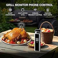 Vista 2 de Termómetro Bluetooth inalámbrico para carne con sondas duales, 650 pies de largo alcance inteligente con aplicación controlada, termómetro