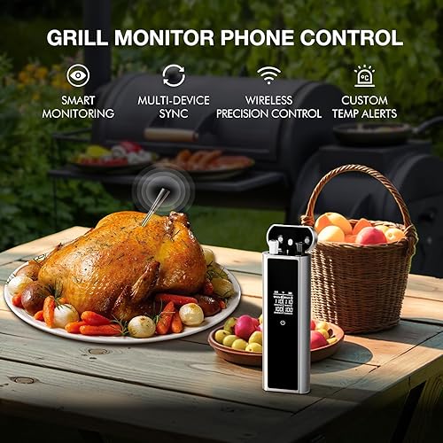 Miniatura 2 de Termómetro digital inalámbrico para carne  Smart BT termómetro de temperatura de alimentos con sonda de carne inalámbrica dual para parrilla y