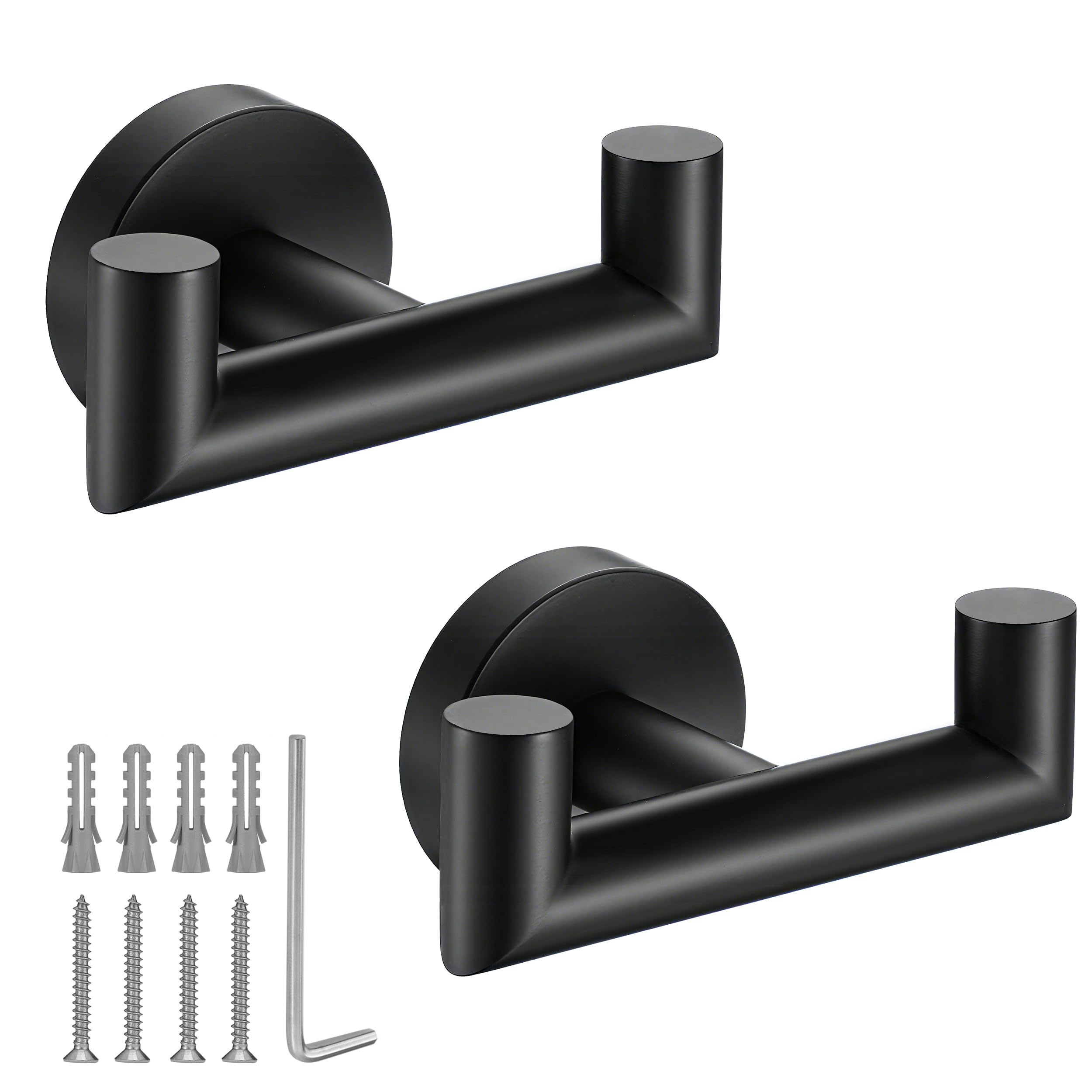 Towel Hooks for Bathrooms,Matte Black Towel Hook for Kitchen Bathroom,SUS304 Stainless Steel Coat Hook,Heavy Duty Double Towels Holder Hooks for Hanging Towels,Coats,sponges,Clothes,Wall Mount,2 Pack