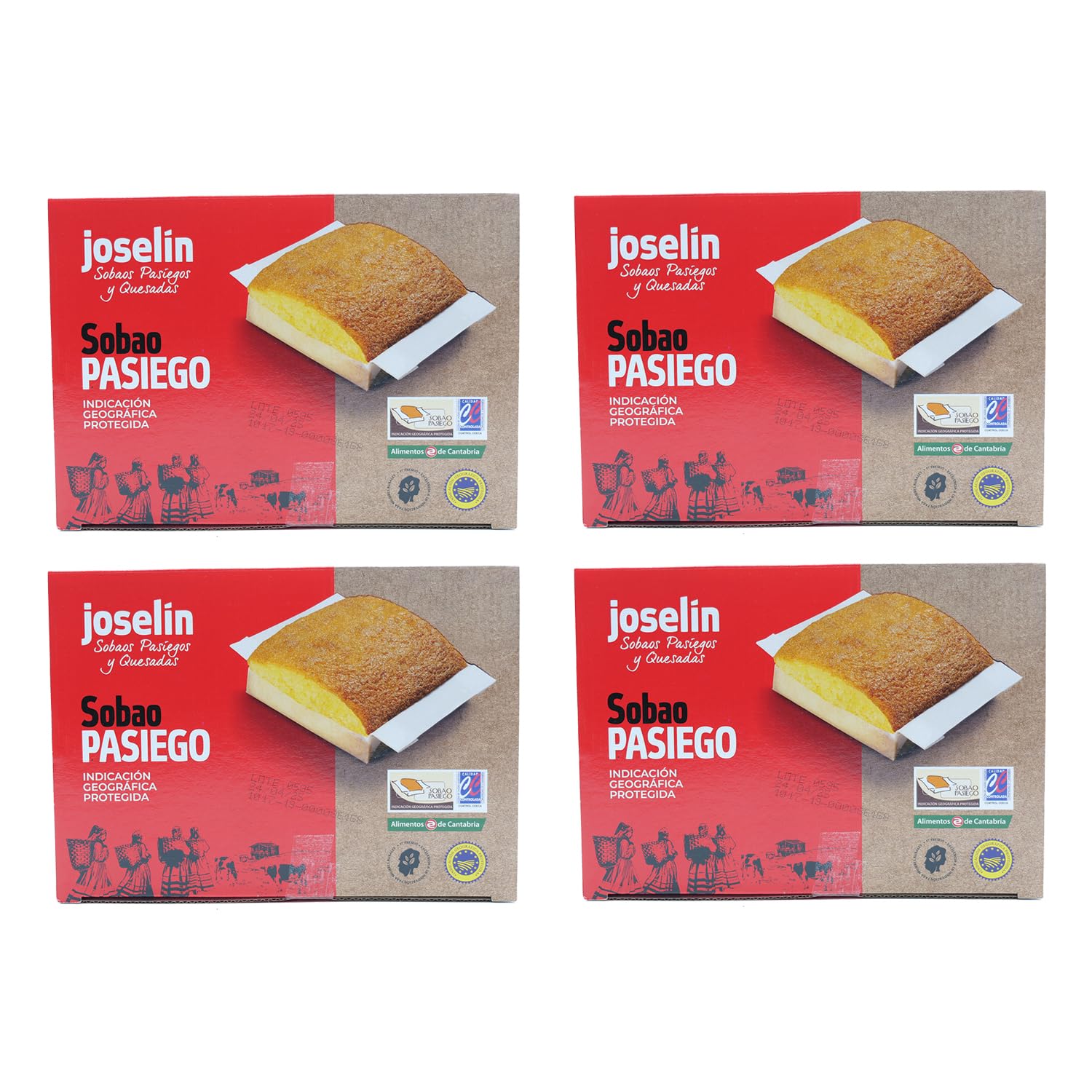 Joselín Sobaos Pasiegos Medianos, elaborados con Mantequilla, Calidad Controlada IGP Sobao Pasiego, Paquete de 8 Sobaos envueltos individualmente en film transparente (600 gr) (Pack de 4)