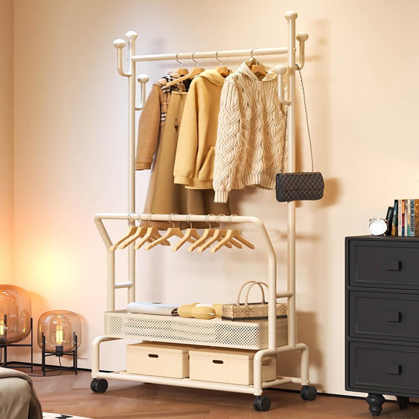 Porte-manteau multifonction blanc de 80 cm pour ranger sacs et habits