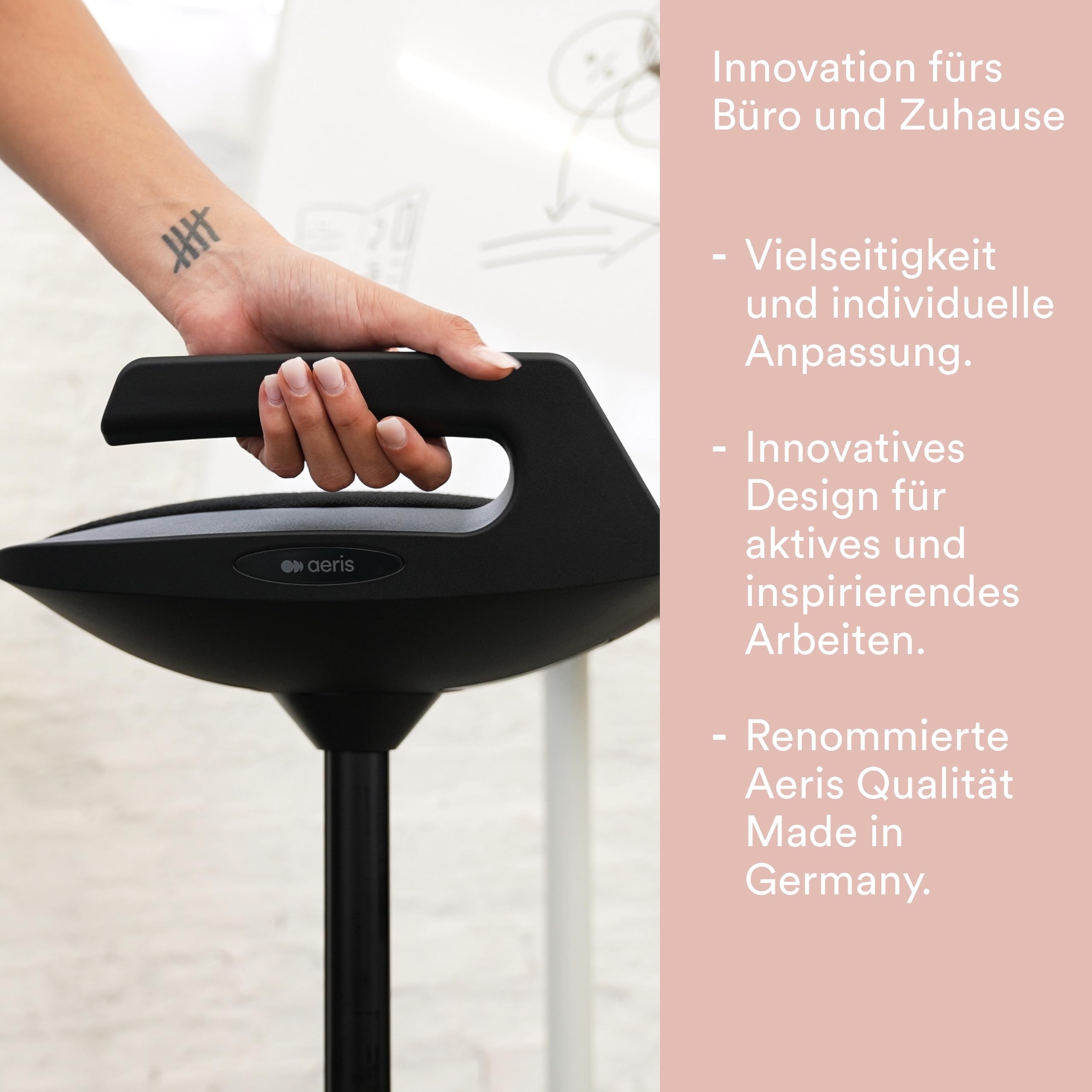 aeris Muvman Stehhocker – ergonomische Stehhilfe – Stehsitz für gesundes und aktives Sitzen und Stehen – Stehstuhl höhenverstellbar mit 51 bis 84 cm Sitzhöhe