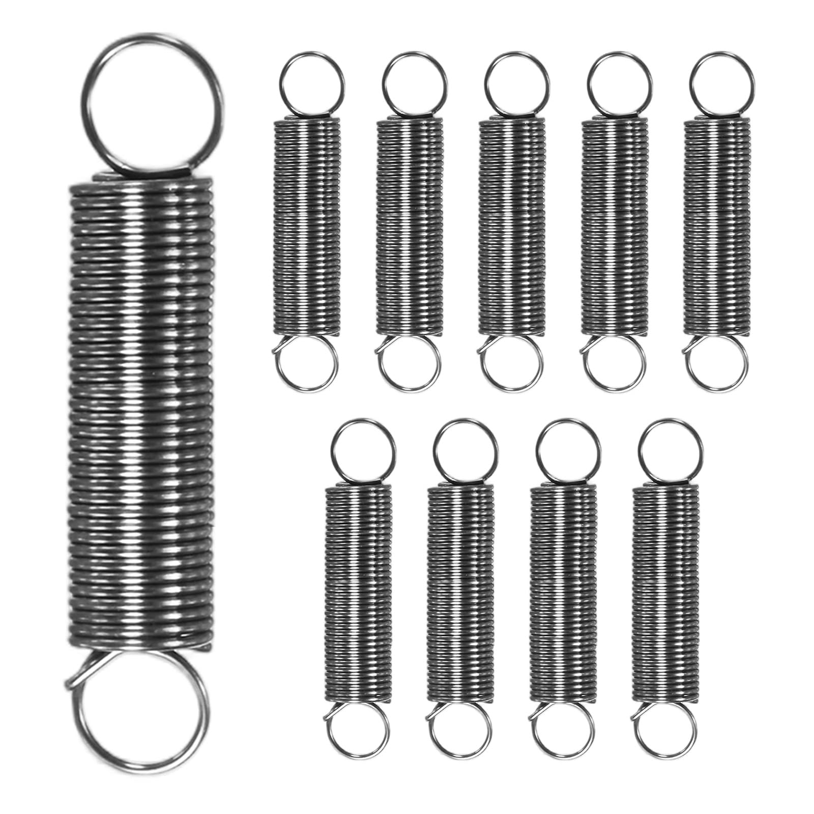 M METERXITY 10-Pack Extension Springs, 20mm Length 4mm OD 304 Stainless Steel Dual Hook Tension Spring for DIY/Garden Tool/Mechanical Repair Replacement [Silver Tone, 0.4mm Wire Size]