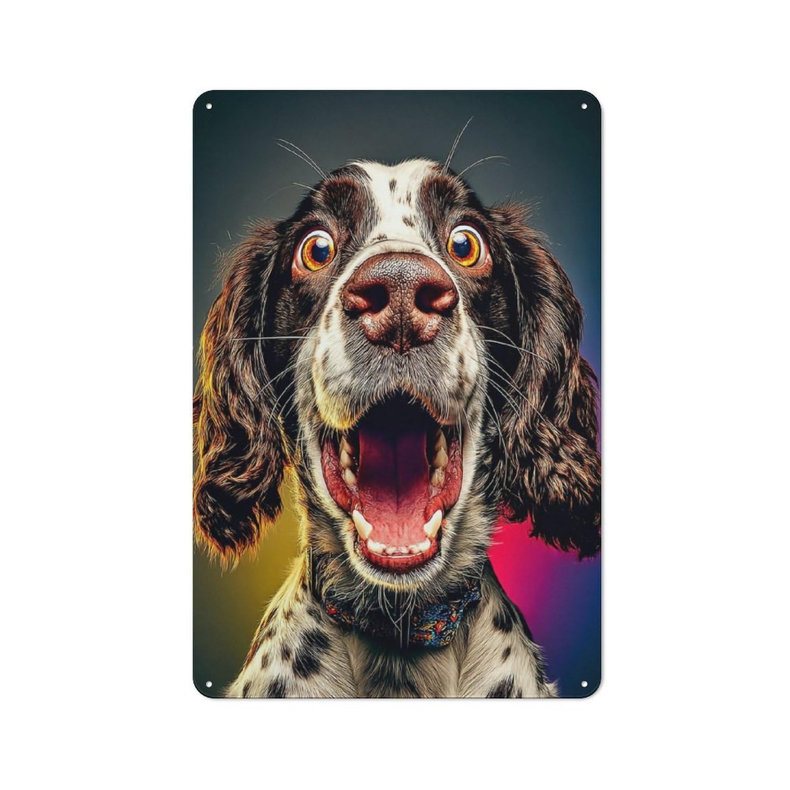 Junmoney Surprised Springer Spaniel Portrait Vintage Tin Wall Plaque 30X20cm For Kitchen Or Home Bar, For Vintage Wall Decor Fans, For Themed Room Decoration