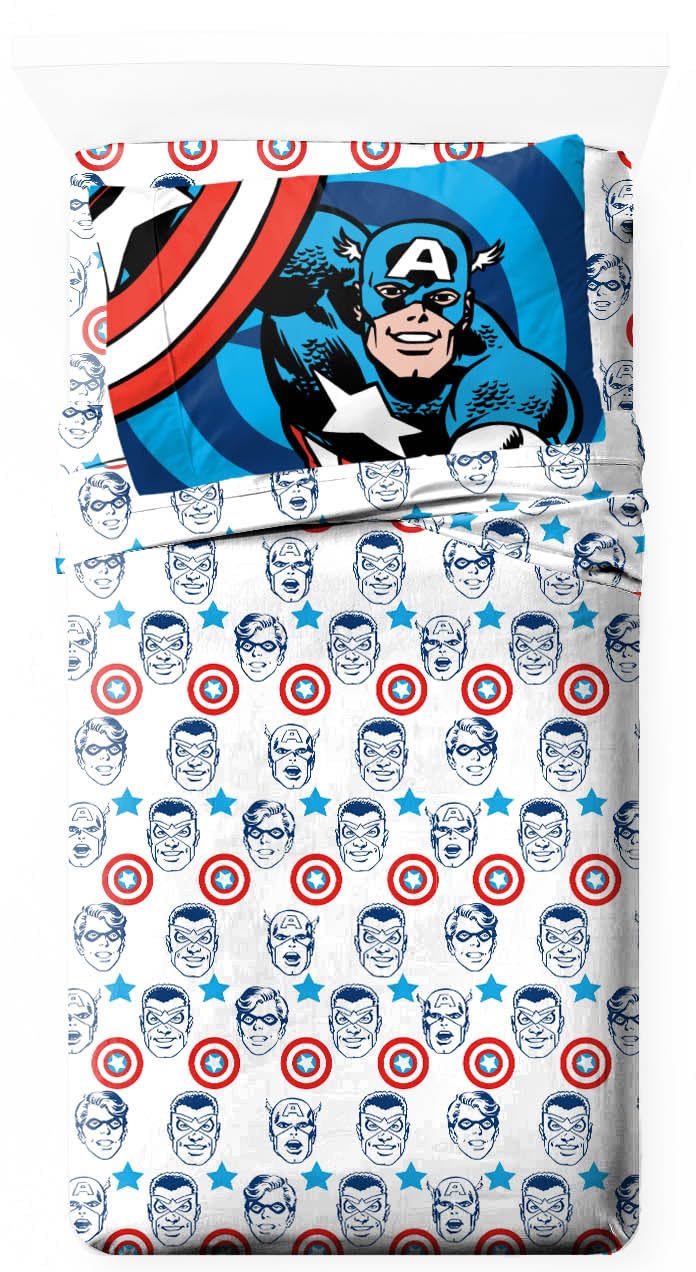 Jay Franco Kids Sheet Set with Fitted, Flat Sheets & Pillow Cover - Ultra-Soft Bedding with Pillowcase for Room Decor, White - Captain America, 3 Piece Twin