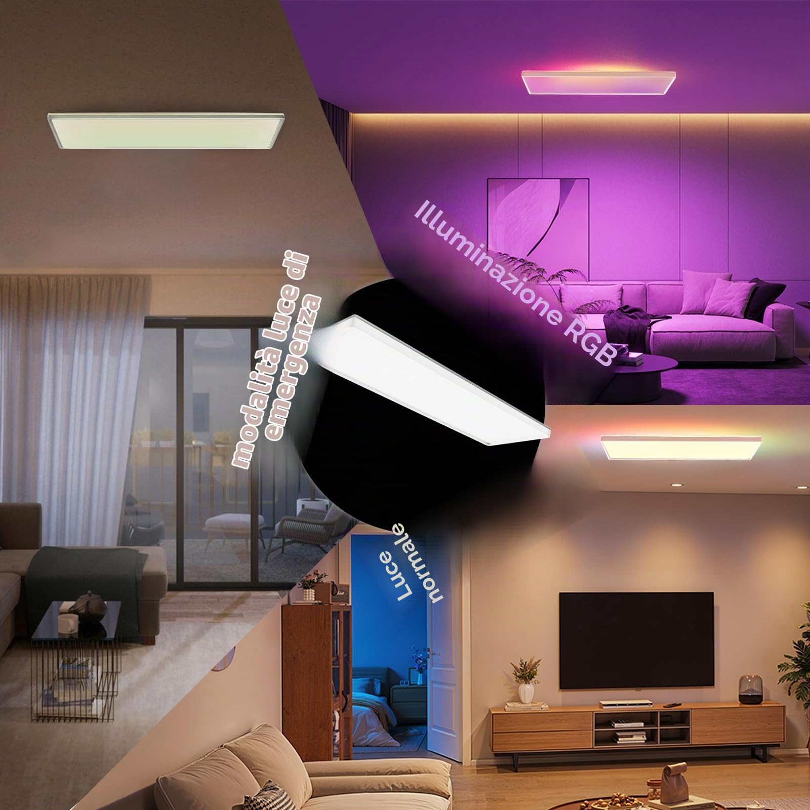 Epicflare Plafoniera LED Soffitto RGBW + 4000K Lampada da Soffitto con Telecomando 21W 58x20 cm Plafoniera Bagno IP44 Impermeabile per Soggiorno Camera da letto Cucina Bagno