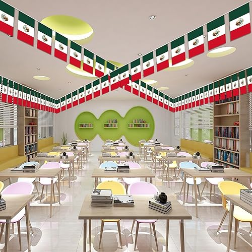 Miniatura 7 de Banderín de bandera de México, 38 banderas, 42 pies, pequeñas banderas mexicanas para decoración de campo, escuela, fiesta, eventos deportivos