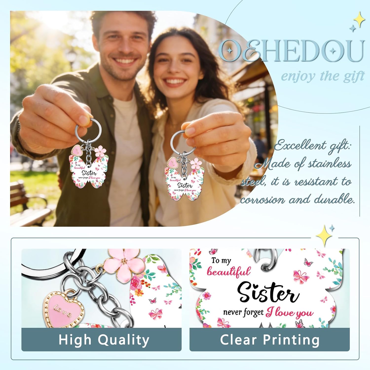 OEHEDOU Sister Birthday Gifts Sisters Gift From Sisters Soul Sister Gifts For Women Birthday Gift Ideas Butterfly Keychain For Girls Adults Sibling Present For Girl Valentines Day Present For Girl - Image 5
