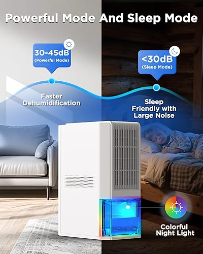 Miniatura 6 de EasyAcc Deshumidificadores para el hogar, muy silencioso, máximo 45 onzasdía, configuraciones superan los límites, tanque de agua de 68 onzas, luz