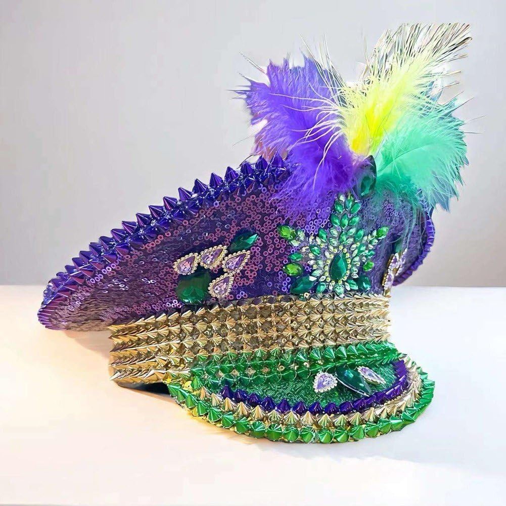 Hrippy Cappello Mardi Gras Berretto Militare Cappelli in Maschera Piuma Costume di Carnevale Cappello Steampunk Sergente Cappello Festival Copricapo