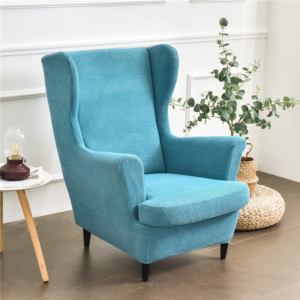 Highdi 2 Pezzi Jacquard Copripoltrona con Orecchie Elasticizzato, Copridivano da 1 Posto con Fodera per Cuscino, Lavabile Rimovibile per Bar Soggiorno
