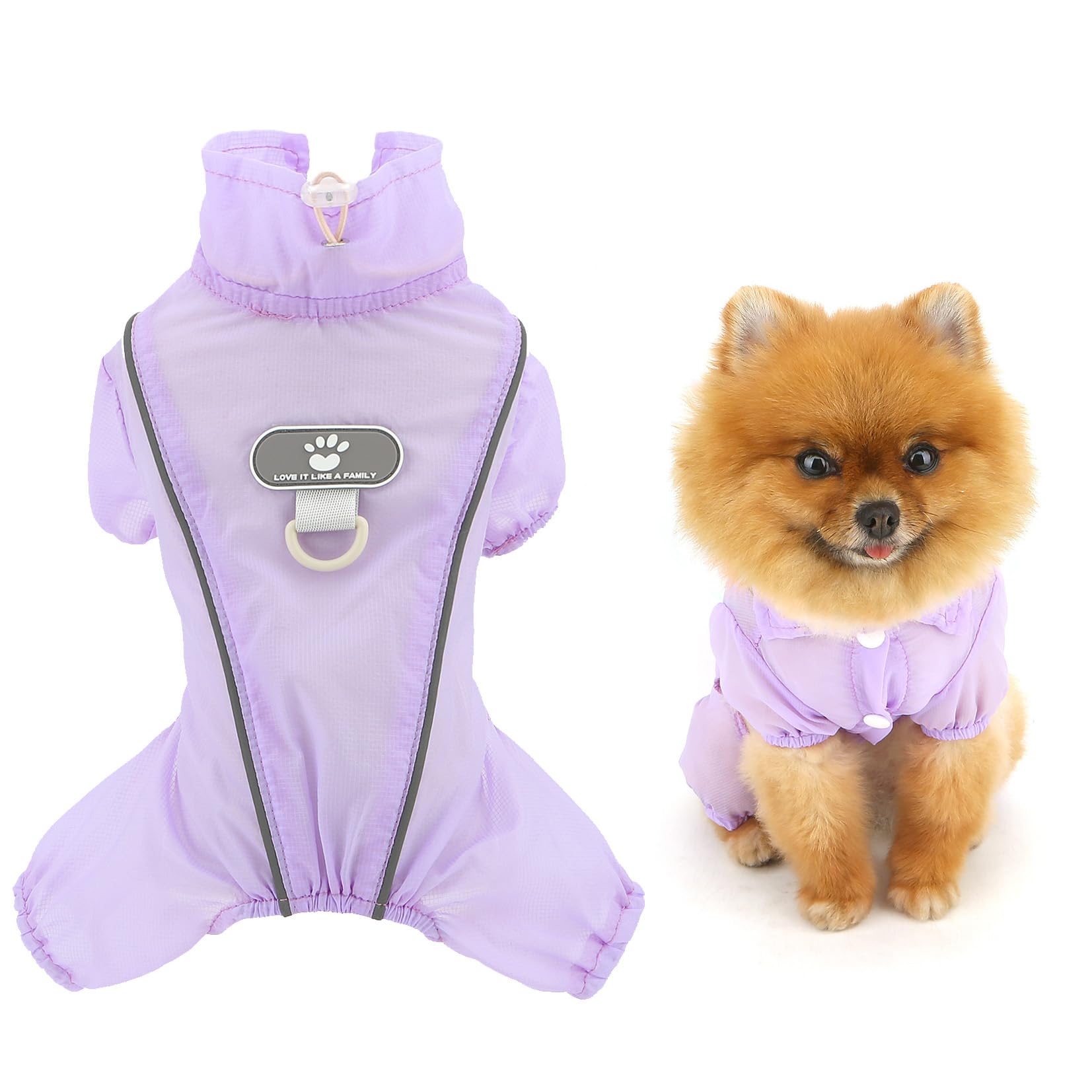 SMALLLEE_LUCKY_STORE Solid Dog Jumpsuit for Small Dogs UV Protection Pet Outfits with D-ring Reflective Stripe Stretchable Cooling Puppy Rompers Summer Chihuahua Yorkie Cat Clothes, Purple, S