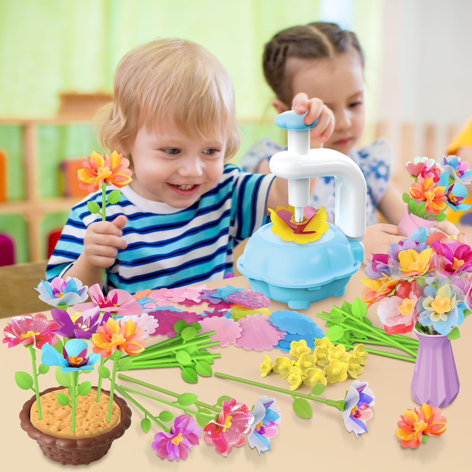 Artes y manualidades para niños de 4 a 6 años, ramos de flores de tela creativa, juguetes para niños de 4 a 8 años, regalos festivos ideales para nietas y amantes de las manualidades, juego de 6