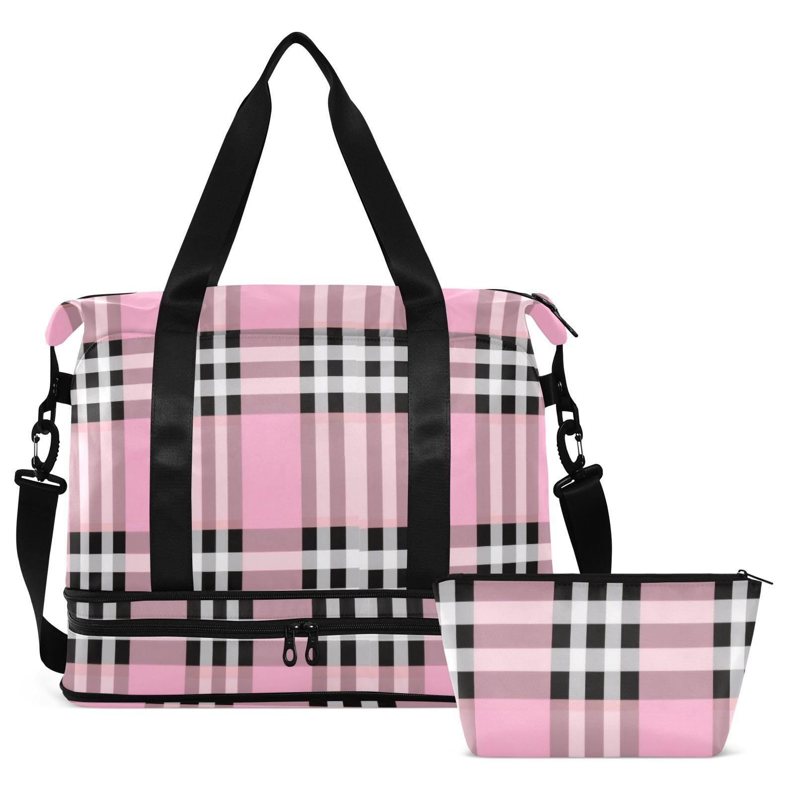 Bolsa de viaje a cuadros con bolsillo húmedo, correa ajustable, para gimnasio, viajes de negocios, gran capacidad para hombres y mujeres