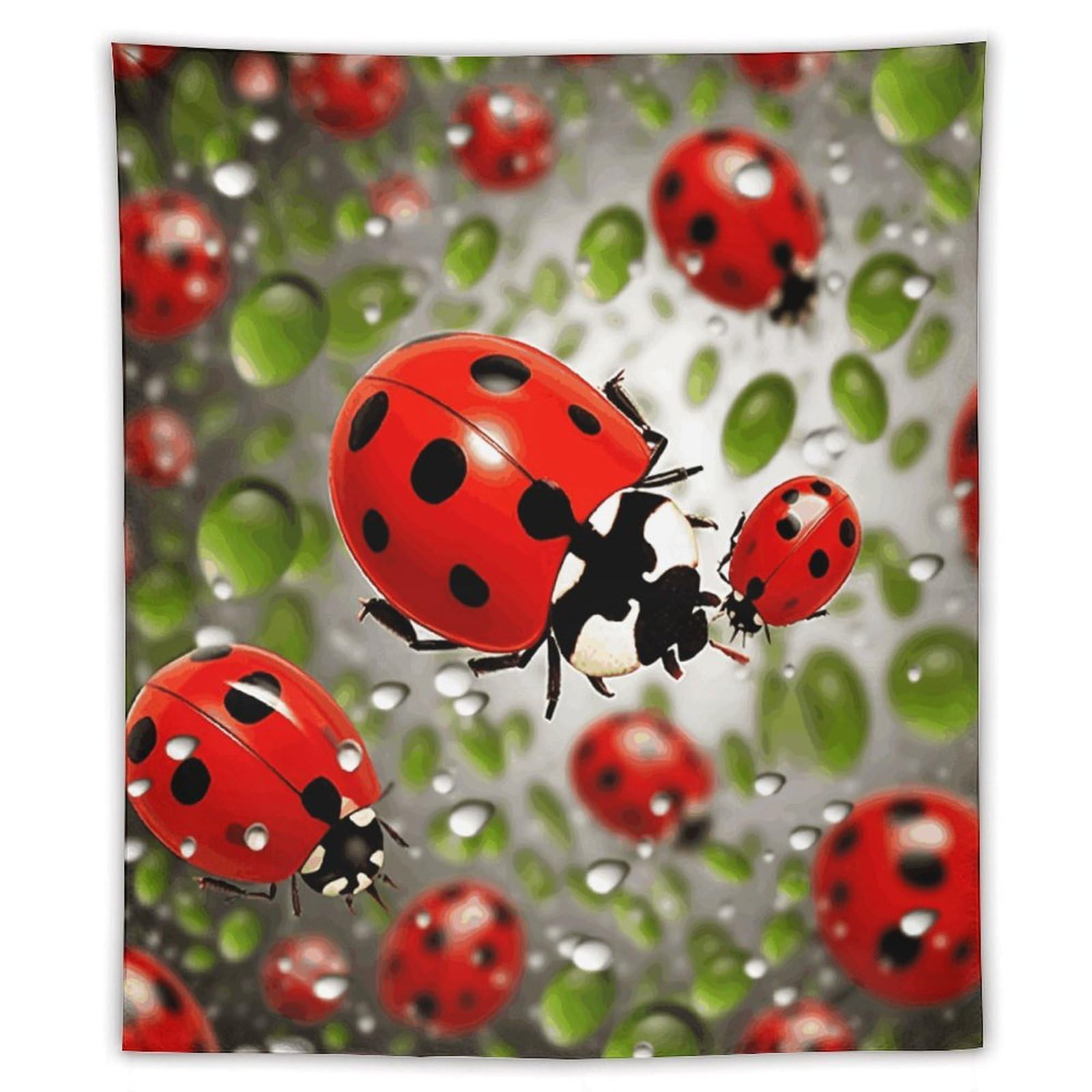MUSM Ladybug Tapestry with Installation Kit Personalized Wall Tapestry Aesthetic Tapestries Backdrop Banner Wall Art Hanging Decor for Home Picnic Beach Blanket 50"x60"