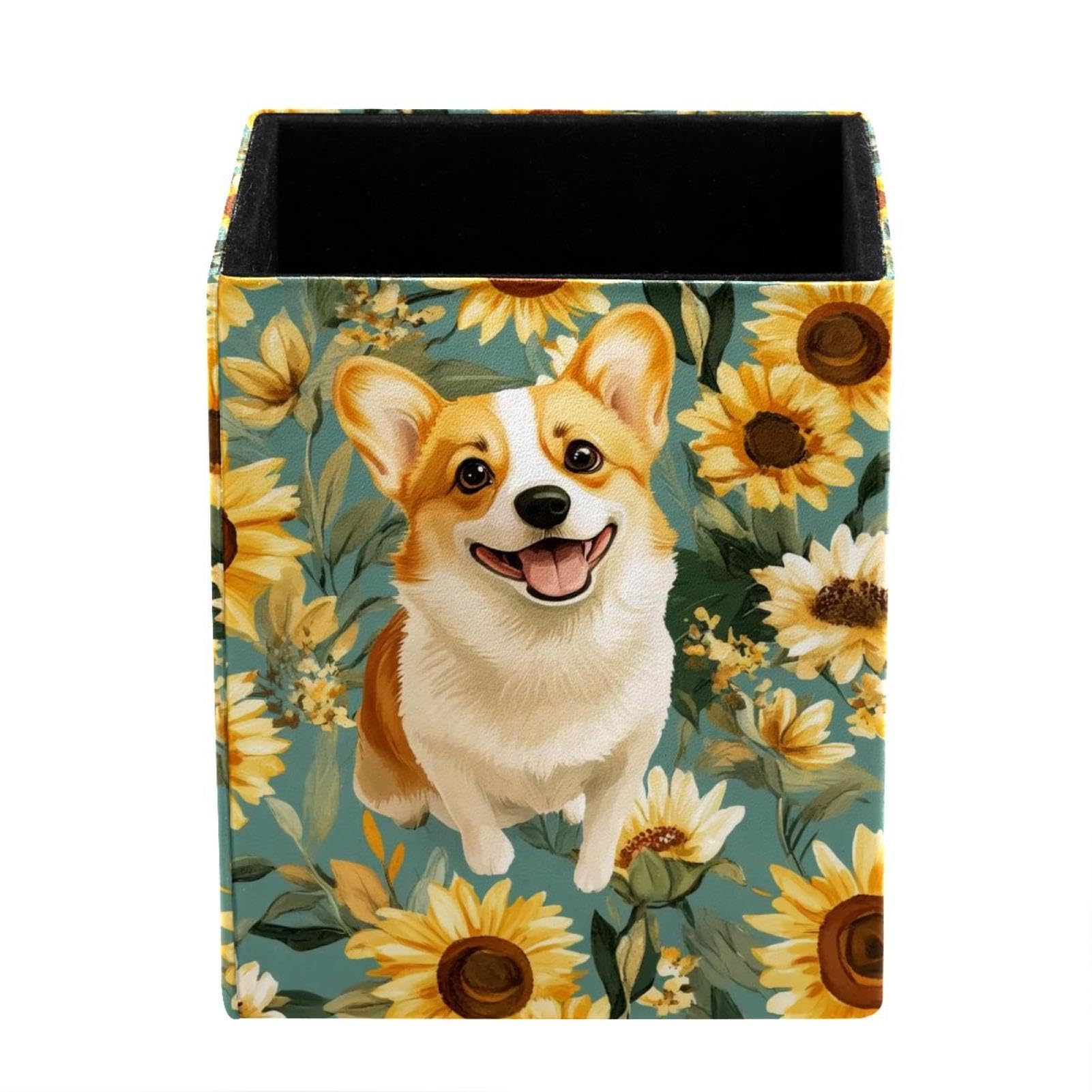 FWJZDSP Pen Pencil Holder for Desk, Corgi Sunflower Desk Pen Organizer Desktop Supplies and Accessories, Pen Cup Pencil Caddy for Office Home Art Supply
