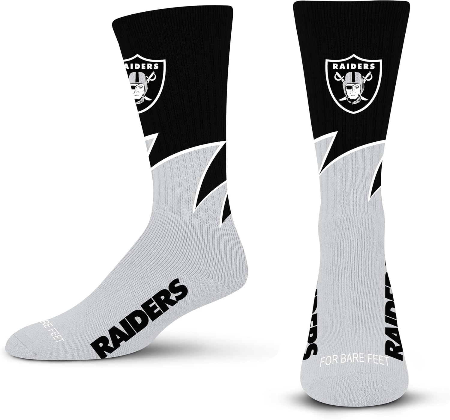 For Bare Feet NFL Unisex Black Wave Crew Sock Nfl Large