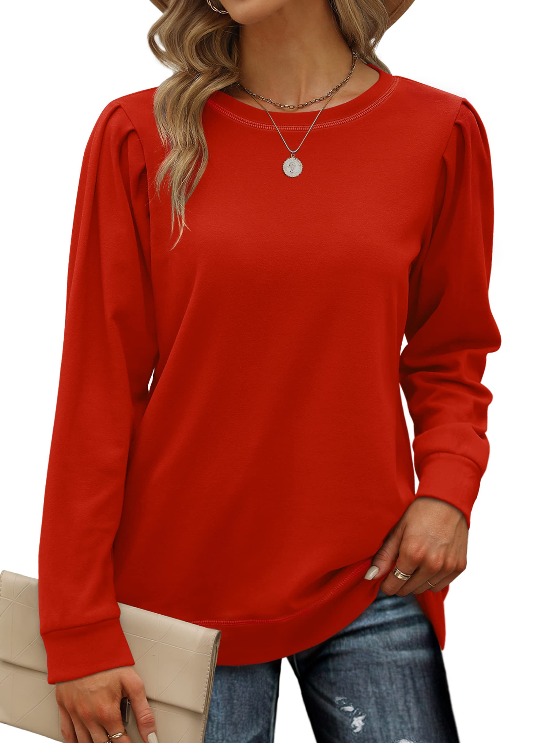 Geifa Sweatshirts for Women Crewneck Puff Sleeve Tunic Top