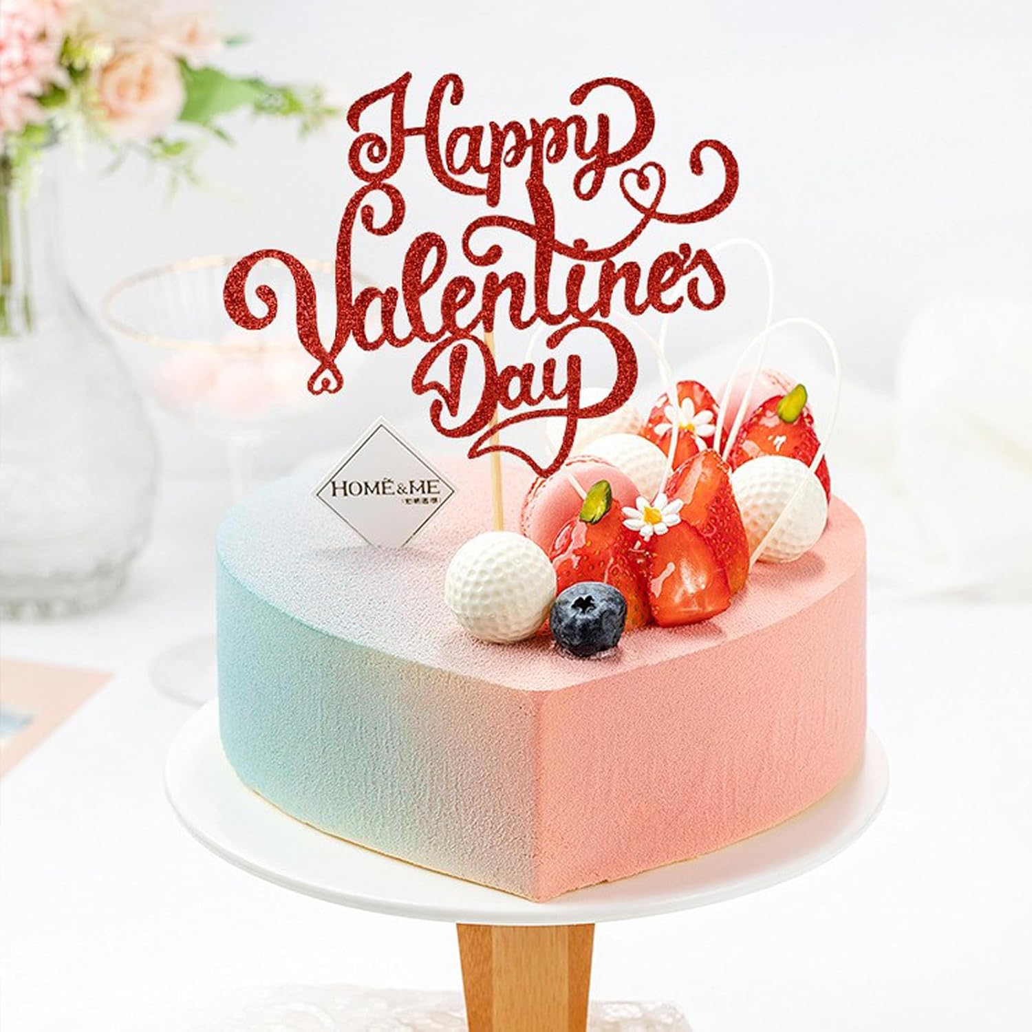 Happy Valentines Day Cake Topper Red Glitter Valentines Day Cake Pick Love Heart Decorations for Valentine's Day Theme Wedding Engagement Bridal Shower Birthday Party Cake Decorations Supplies