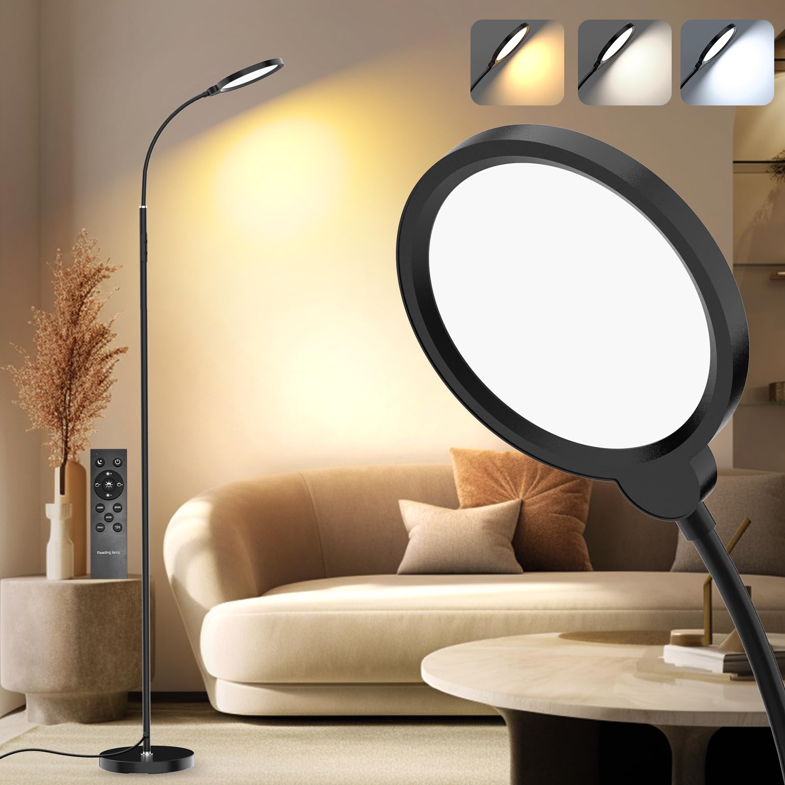 Airand LED Floor Lamp, Bright Floor Lamp for Office with Stepless Adjustable 2700K-6500K Color & Brightness, Timer Reading Standing Lamps with Memory Function Night Light for Living Room Bedroom