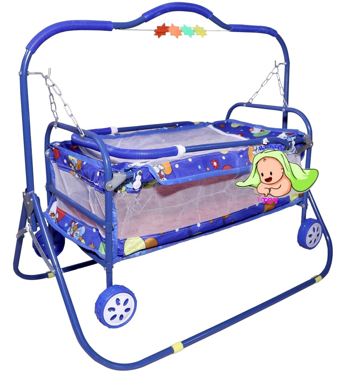 BACHAA JI TOY Iron Baby Cradle For Newborn Babies With Deluxe Comfortable Baby Swing Palna Baggi With A Foldable Design For 0 To 2 Years Pink Colour Jhula For Boys And Girls (Blue)