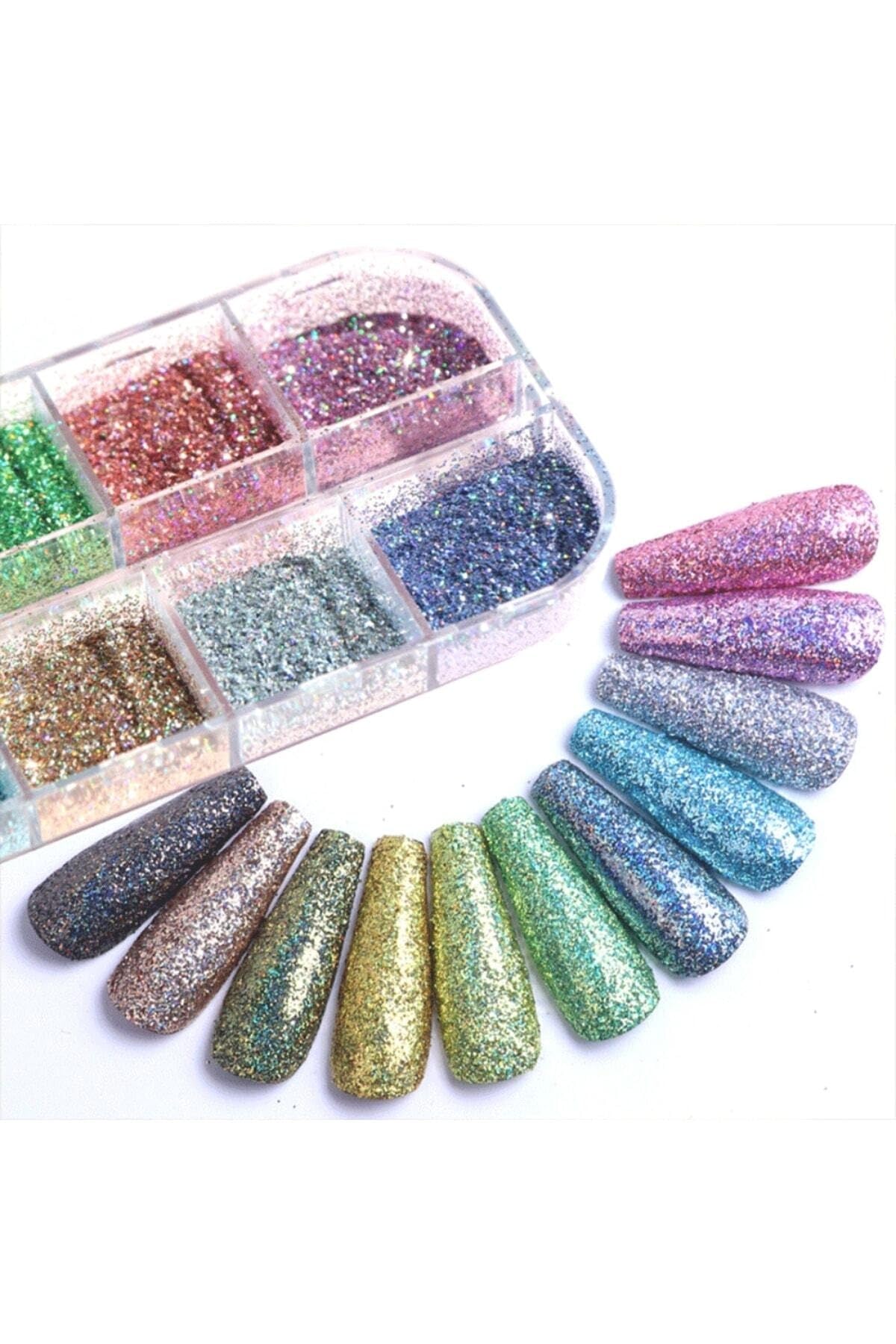 hb tasarım 12'li Glitter Set Nail Art Resin Art Tırnak Süsleme Kalıcı Oje Protez Tırnak Süsleme Göz Makyajı, HBSUSTRNAK2