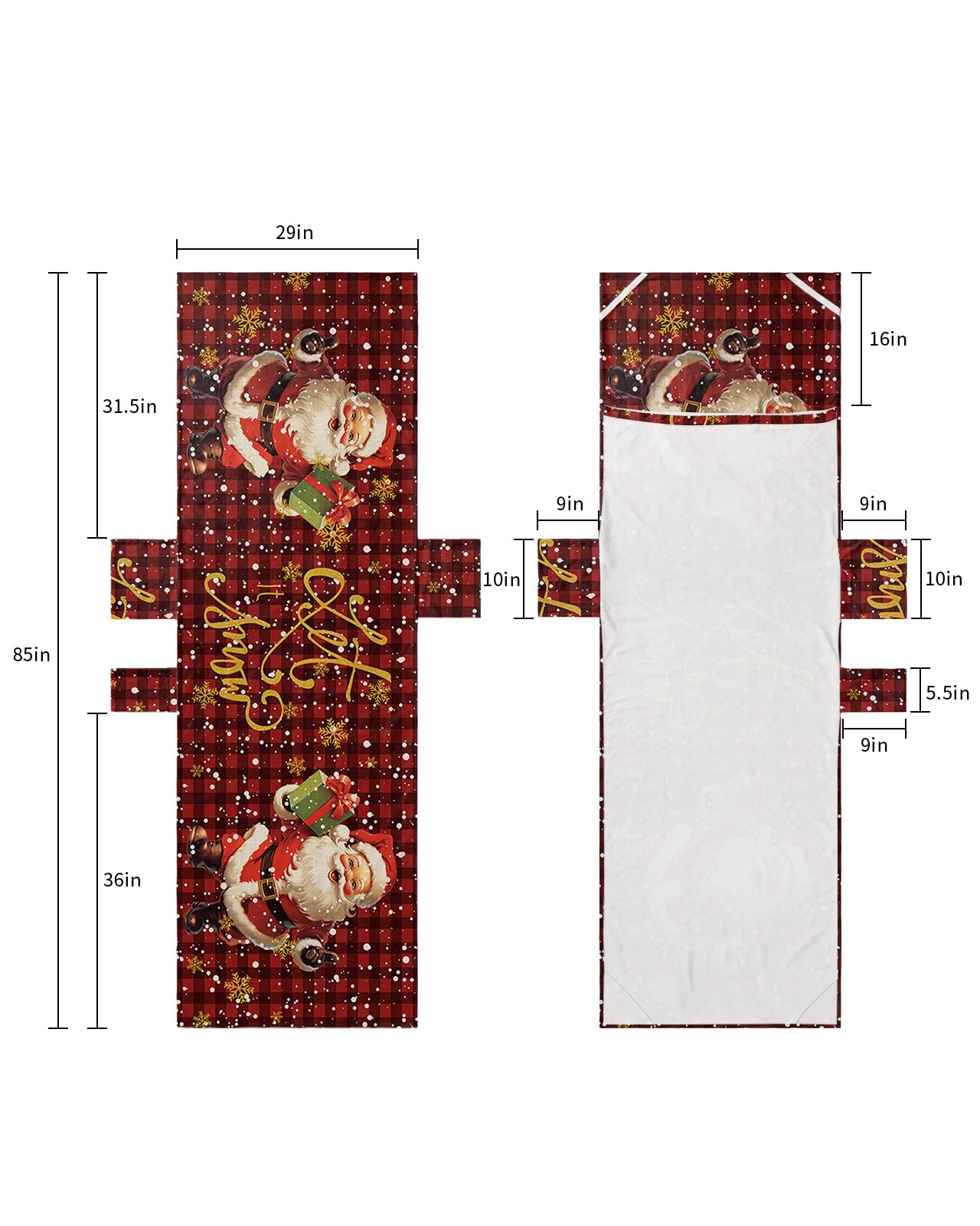 Christmas Santa Beach Lounge Chair Towel Cover, Soft Chaise Lounge Towel with Side Pockets Patio Pool Chairs Cover for Beach/Pool Sunbathing 29x85 Red Black Plaid Xmas Winter Snowflake